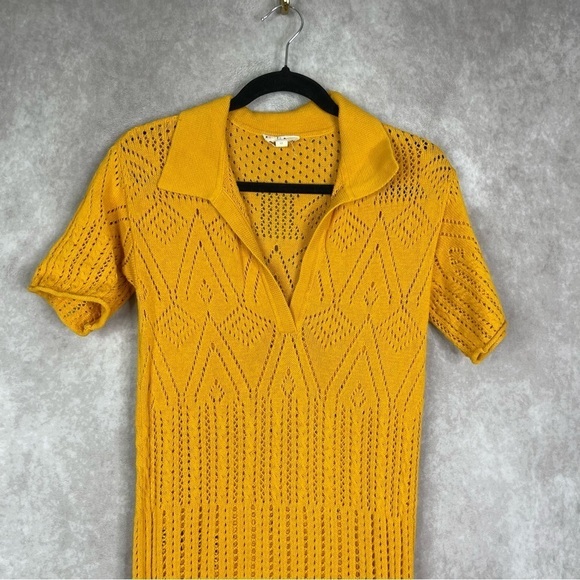 Roller Rabbit Vinnie Caftan Crochet Knit Coverup Dress In Amber Yellow Size XS - Picture 5 of 12
